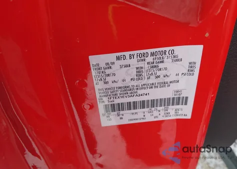 2010 Ford F-150 Svt Raptor z USA, uszkodzony, nr VIN 1FTEX1EV3AFA24741